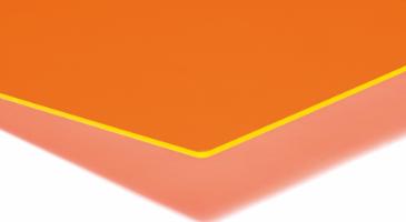 Gjutna akrylskiva, Lysande kant, Fluorescerande orange, 750mm x 1000mm x 3,0mm